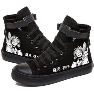 Imagem de Tênis de lona unissex Anime MHA Shoes cano alto com cadarço Bakugou Katsuki Todoroki Shoto Hawks Dabi, Preto 4, 6 Women/4.5 Men