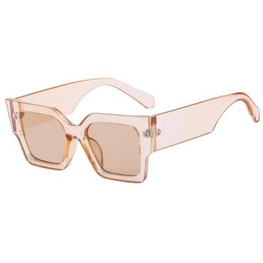 Imagem de HCPIHF Óculos de sol da moda feminina, armação retrô com rebites, uv400, transparente, degradê, masculino (champanhe)