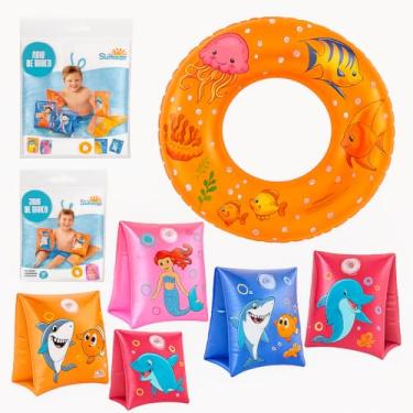 Imagem de Kit Boia Infantil Boia Circular Par de Boias de Braço Estampas Sortidas Flutuador para Piscina e Praia (VARIADAS)