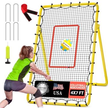 Imagem de Olybeaka rede de rebote de vôlei 4x7 pés com pu vollyeball - rede de rebote de vôlei com 5 ângulos ajustáveis ​​- rebote de rede de prática de vôlei - fácil configuração e rebote estável par