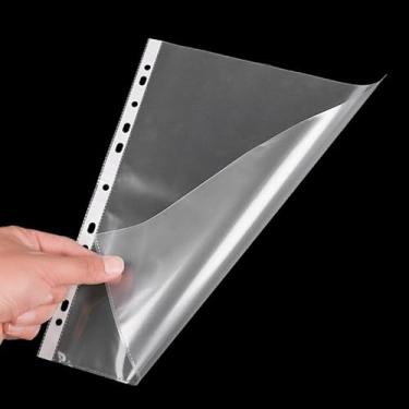 Imagem de Protetores de folha premium A4, protetores de página reforçados de plástico transparente com 11 furos para fichários, carregamento superior, pacote com 100