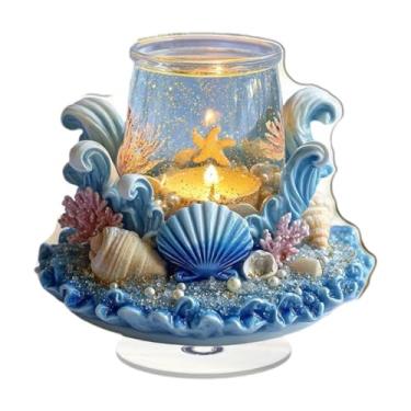 Imagem de WeiLaiKeQi Placa decorativa de mesa 2D com tema oceânico, peça central criativa, ornamento em acrílico para mesa, lareira ou sala de estar.