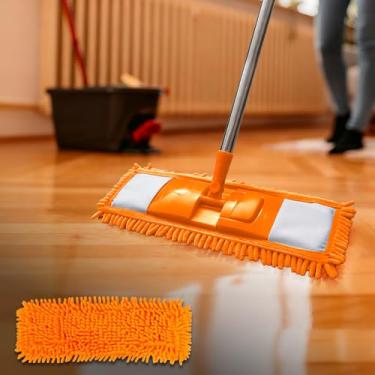 Imagem de Almofadas de esfregão reutilizáveis – 1 pacote com panos de limpeza úmidos e secos para esfregão Swiffer de 38 cm para limpeza de piso multiuso, laranja