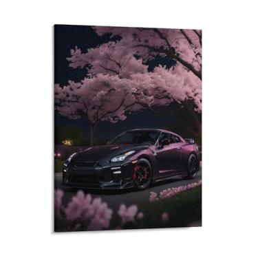 Imagem de HouLaiZhe Flor de cerejeira carro R35 noite Jdm cartazes de carro tela estética decoração de sala de parede impressões galeria sala decoração de parede para quarto sala de estar escritório 16 x 20