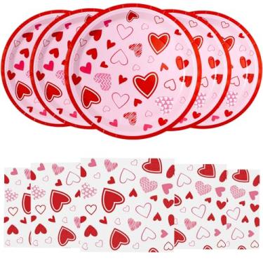 Imagem de yy Conjunto de 60 pratos e guardanapos de papel de dia dos namorados descartáveis para artigos de festa de feliz dia dos namorados