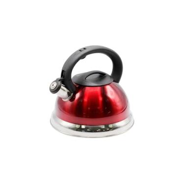 Imagem de Chaleira com Apito em Aço Inox, Vermelha, 3 Litros, Alça com Gatilho, Compatível com Fogão a Gás, Elétrico e Vitrocerâmico