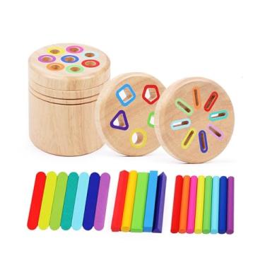 Imagem de YIJU Brinquedo de viagem com cilindros de madeira para de cores e formas, ideal para crianças de 2 a 3 anos, 3 in 1