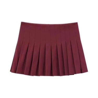 Imagem de Saia Mini Plissada Larga Feminina Outono Inverno Elegante Casual ETJ 2