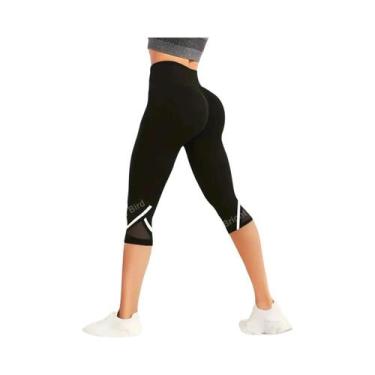 Imagem de Calças De Yoga De Cintura Alta Em Malha Para Mulheres, Leggings Capri 