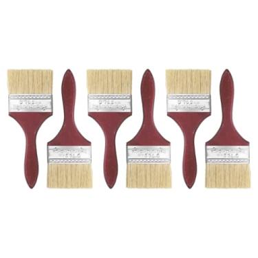 Imagem de HARFINGTON 6 pincéis de pintura de cerdas planas de 7,6 cm com cabo de madeira para pintura de arte faça-você-mesmo, móveis, gabinete, cercas, deck, parede, porta, vermelho, vermelho