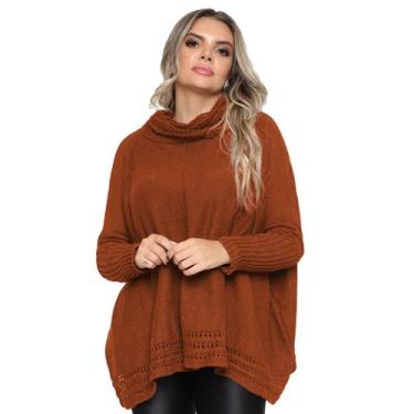 Imagem de Poncho Feminino Tricot Mousse Liso Gola Alta Casaco Lã Inverno - GIP, 