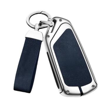 Imagem de Capa De Chave De Carro Em Liga De Zinco, Compatível Com Seat Ateca Leon Fr 2 Ibiza, Capa De Couro Genuíno De Alta Qualidade, Fivela, Acessórios Automotivos(D silver blue)