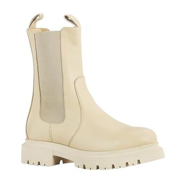 Imagem de JATAREA Bota feminina de couro autêntico – Preta | Botas Chelsea acolchoadas modernas para mulheres | Sapatos confortáveis de cano baixo com sola sintética | Longa duração e uso o dia todo, Jatarea Alo - Dover White, 5.5