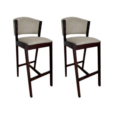 Imagem de Kit 2 Banquetas Altas De Madeira Maciça Ana Em Linho Premium Bege Linho Castanho