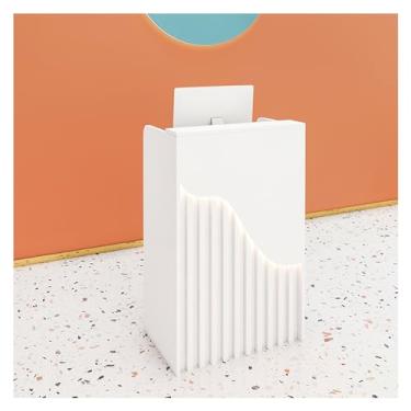 Imagem de Mesa de recepção com luzes LED, balcão de balcão frontal com gaveta com trava, mesa de recepção moderna grande para computador, para salão de entrada, escritório, mesa de escritório em casa (cor