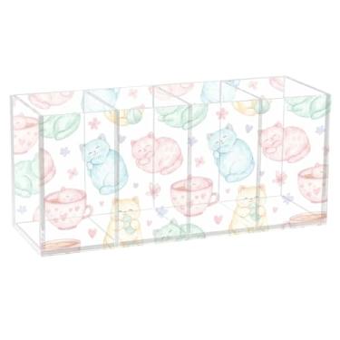 Imagem de Burbuja Porta-canetas de acrílico Cats com 4 compartimentos, suporte de lápis transparente para pincéis de maquiagem fixos, acessórios de mesa de escritório em casa