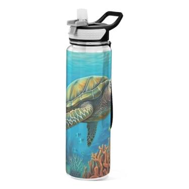 Imagem de Burbuja Garrafa de água de tartaruga marinha de 946 ml com tampa de palha, à prova de vazamento e livre de BPA para academia, esportes ao ar livre
