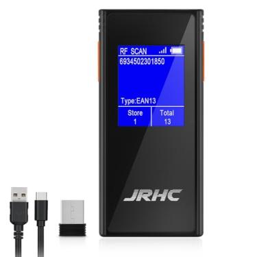 Imagem de JRHC Scanner de código de barras sem fio, mini scanner de código de barras 1D 2D com tela de exibição de 1,77 polegadas, leitor de código de barras portátil recarregável com receptor sem fio 2,4G Plug
