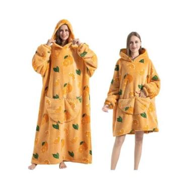 Imagem de Cobertor De Flanela Oversized Com Mangas, Moletom Com Capuz Para Inver