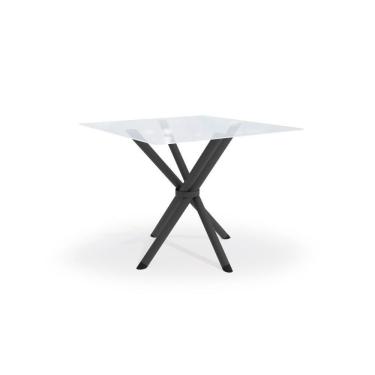 Imagem de Mesa De Sala Jantar Volga C/ Tampo De Vidro Quadrado 90cm Preto - Kappesberg
