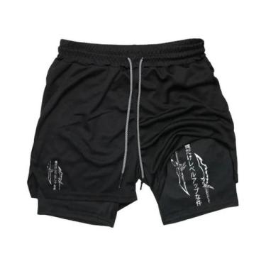 Imagem de Shorts De Compressão Masculinos 2 Em 1 Para Corrida E Treino Com Bolso