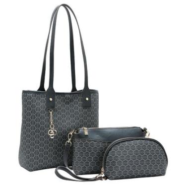 Imagem de Kit Bolsa Feminina Dupla Face Chenson CG85428 New Monograma Cor Preto,