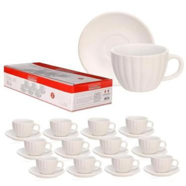 Imagem de Jogo 12 Xicaras Café Chá 90ml Cerâmica Com Pires Branca Bella - Haüskr