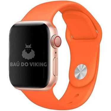 Imagem de Pulseira Silicone para Appl e Watch 44mm e 42mm - Laranja - Tamanho m/