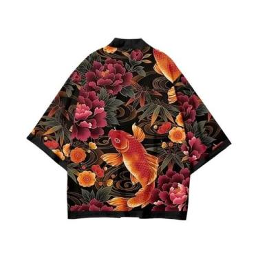 Imagem de Yukata Unissex Com Estampa De Sakura, Kimono Japonês Harajuku, Roupa A