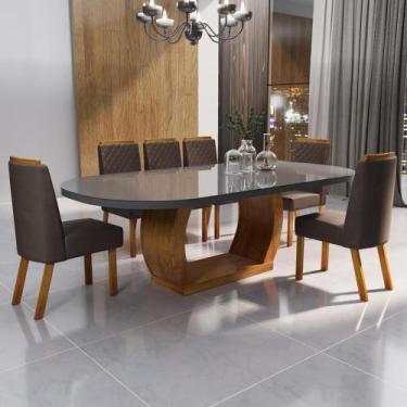 Imagem de Sala de Jantar 196x90 Mel MDF/Vidro 6 Cadeiras Bom Pastor, Base Natura