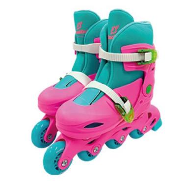 Imagem de Patins Ajustável 4 Rodas 2 em 1 com Acessórios Fenix Rosa/azul (34-37)
