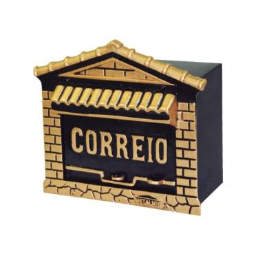 Imagem de Caixa de Correio para Cartas Portuguesa Detrás 13x24x17cm Abertura por Trás Dourado Metalmig