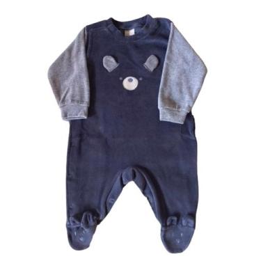 Imagem de Macacao Bebe Plush Menino Bordado Ursinho Orelhas Soltas Ano Zero, Azu