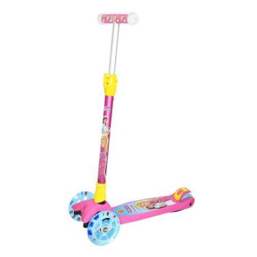 Imagem de Patinete infantil com luz nas rodas e kit de proteção rosa - Dm Toys
