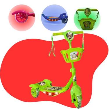 Imagem de Patinete Infantil 3 Rodas 99 Toys com Cesta e Luz LED Dinossauro, Unic