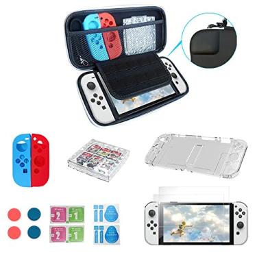 Imagem de TwiHill O pacote de presente é adequado para Nintendo Switch OLED, bolsa de proteção de jogos + estojo de proteção de cristal + Concha protetora do gamepad + filme temperado * 2 + caixa de cartão, conjunto de armazenamento para PC