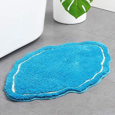 Imagem de Tapete de banheiro antiderrapante macio absorvente de água, tapete de chuveiro flocado em forma de nuvem para sala de estar, banheiro, varanda, entrada, lavagem, 5080 cm, azul celeste, 5080 cm