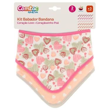 Imagem de Kit 2 Uni. Babador Bandana Triangular Corações - Comtac Kids