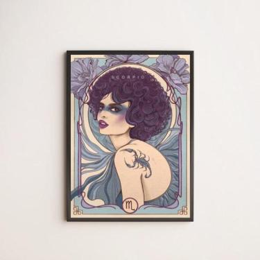 Imagem de Quadro Vintage Signo Escorpião 45X34 Com Vidro Moldura Preta