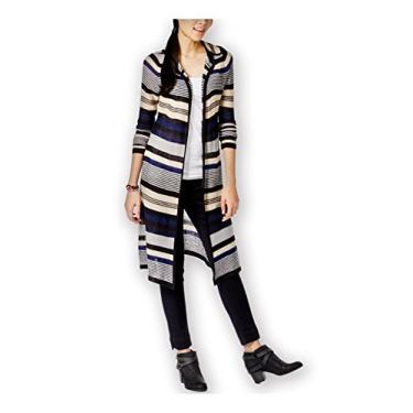Imagem de Planet Gold Womens Striped Hooded Cardigan Sweater, Blue, X-Small