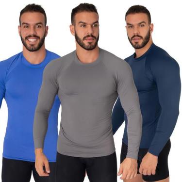 Imagem de Kit 3 Blusas Térmicas Poliamida Proteção Solar Uv Masculina Segunda Pe