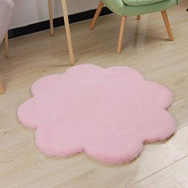 Imagem de Tapete macio e fofo de pelo curto tapete falso antiderrapante e lavável tapete em forma de flor protege o chão para sala de estar quarto banheiro sofá cadeira, rosa, 90 cm