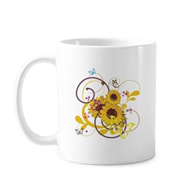 Imagem de Caneca de cerâmica com ilustração de girassol e flor de planta cerâmica xícara de porcelana de café