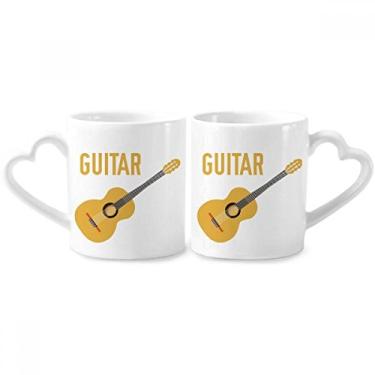 Imagem de Conjunto de canecas de porcelana para casal, estampa azul ilustrada, música, guitarra, coração, coração