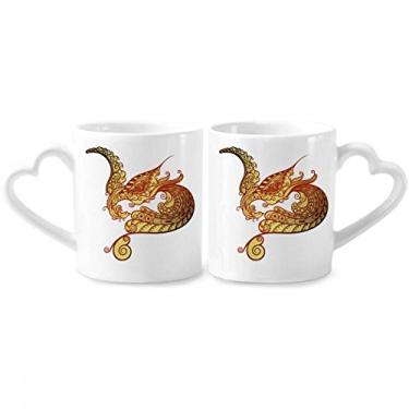 Imagem de Conjunto de canecas coloridas de porcelana para casais, desenho de arte de animais e fênix