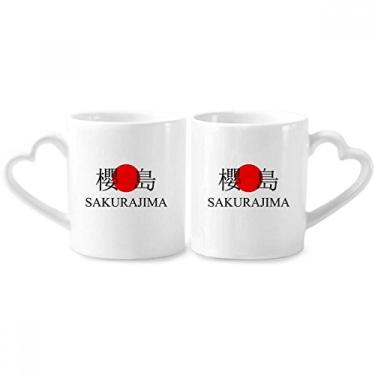 Imagem de Sakurajima Japaness City Name Red Sun Flag Couple Porcelain Mug Set Ceramic Lover Cup Heart Handle