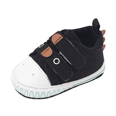 Imagem de Sapatos infantis para primavera e verão para meninos e meninas, sola plana, gancho leve e confortável, botas para recém-nascidos, Preto, 12-18 meses