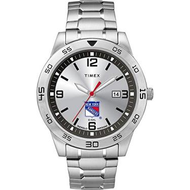 Imagem de Timex Relógio masculino Tribute Citation de quartzo de 42 mm com pulseira de aço inoxidável, New York Rangers, Relógio de quartzo