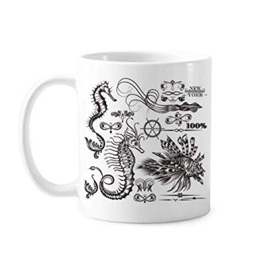Imagem de Caneca de cerâmica com ilustração de vida marinha de hipopótamo preto e porcelana de café