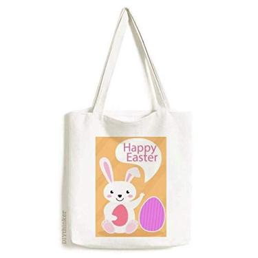Imagem de Sacola de lona Happy Easter Religion Festival Egg Bunny Sacola de compras casual